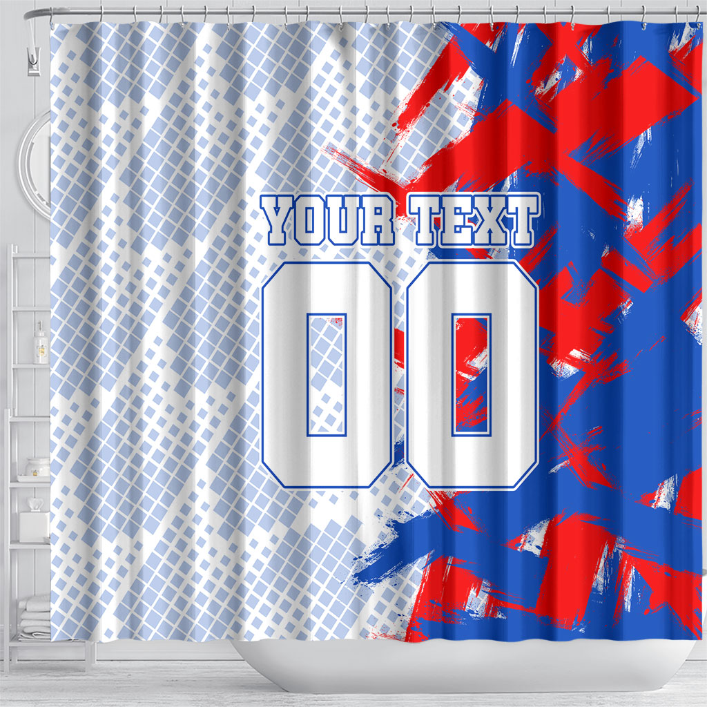 Personalized England Football Shower Curtain Fierce Lion Mascot Abstract Brush Stroke