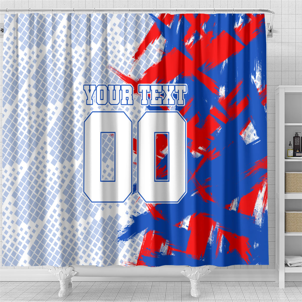 Personalized England Football Shower Curtain Fierce Lion Mascot Abstract Brush Stroke