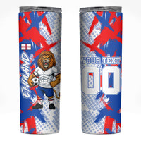 Personalized England Football Skinny Tumbler Fierce Lion Mascot Abstract Brush Stroke