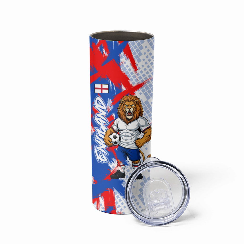 Personalized England Football Skinny Tumbler Fierce Lion Mascot Abstract Brush Stroke