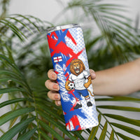 Personalized England Football Skinny Tumbler Fierce Lion Mascot Abstract Brush Stroke