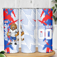 Personalized England Football Skinny Tumbler Fierce Lion Mascot Abstract Brush Stroke