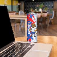 Personalized England Football Skinny Tumbler Fierce Lion Mascot Abstract Brush Stroke