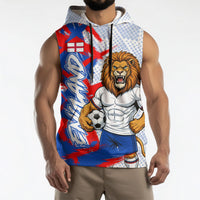 Personalized England Football Sleeveless Hoodie Fierce Lion Mascot Abstract Brush Stroke