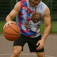 Personalized England Football Sleeveless Hoodie Fierce Lion Mascot Abstract Brush Stroke