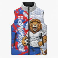 Personalized England Football Sleeveless Puffer Jacket Fierce Lion Mascot Abstract Brush Stroke