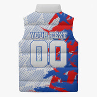 Personalized England Football Sleeveless Puffer Jacket Fierce Lion Mascot Abstract Brush Stroke