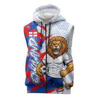 Personalized England Football Sleeveless Zip Hoodie Fierce Lion Mascot Abstract Brush Stroke