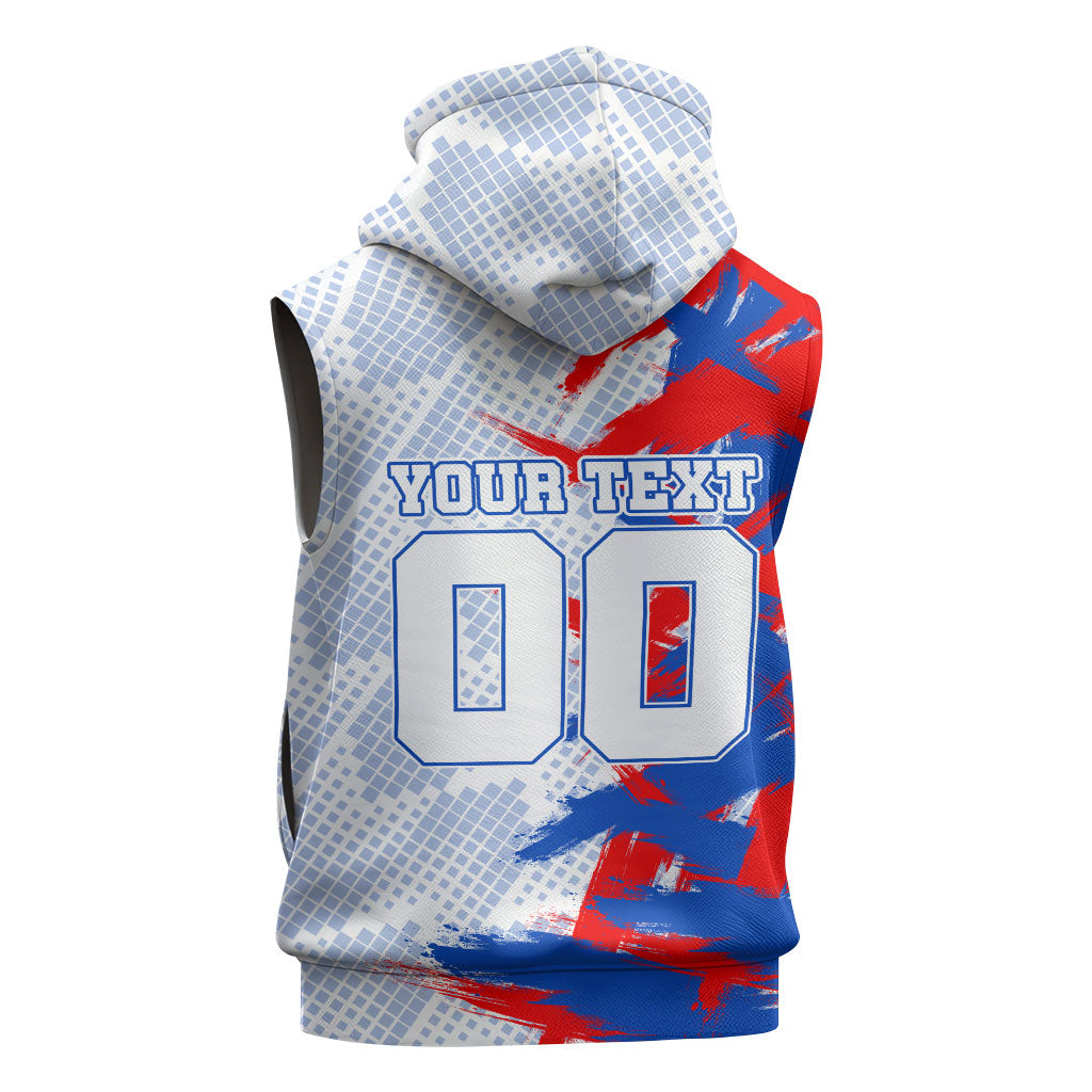 Personalized England Football Sleeveless Zip Hoodie Fierce Lion Mascot Abstract Brush Stroke