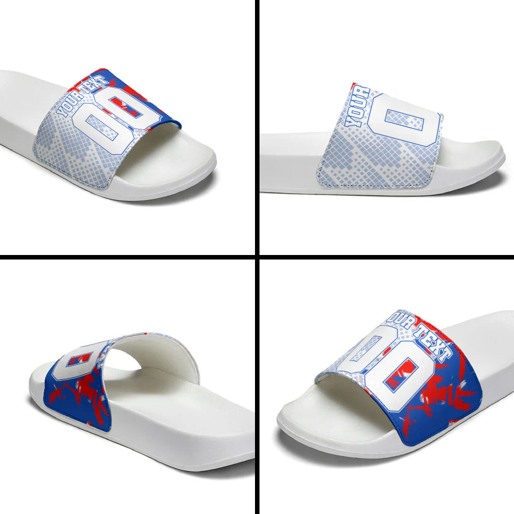 Personalized England Football Slide Sandals Fierce Lion Mascot Abstract Brush Stroke