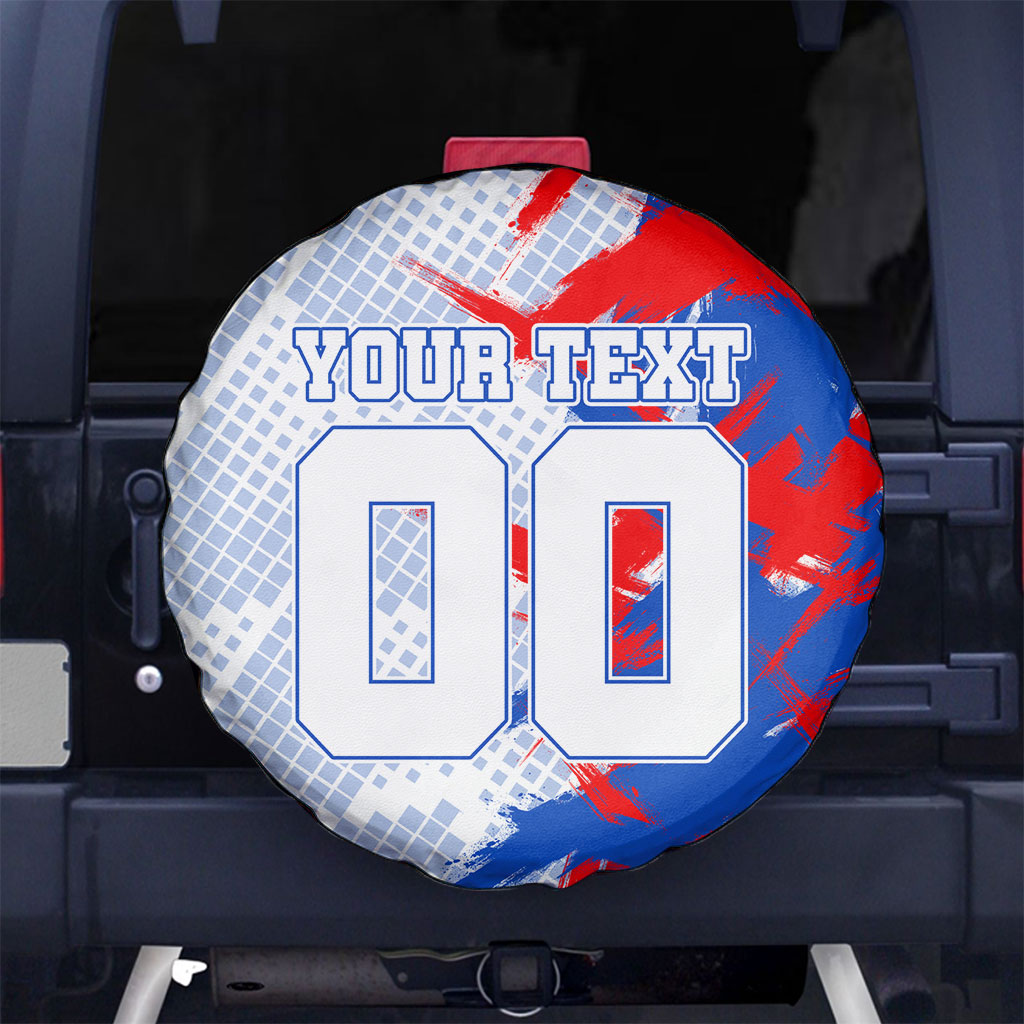 Personalized England Football Spare Tire Cover Fierce Lion Mascot Abstract Brush Stroke