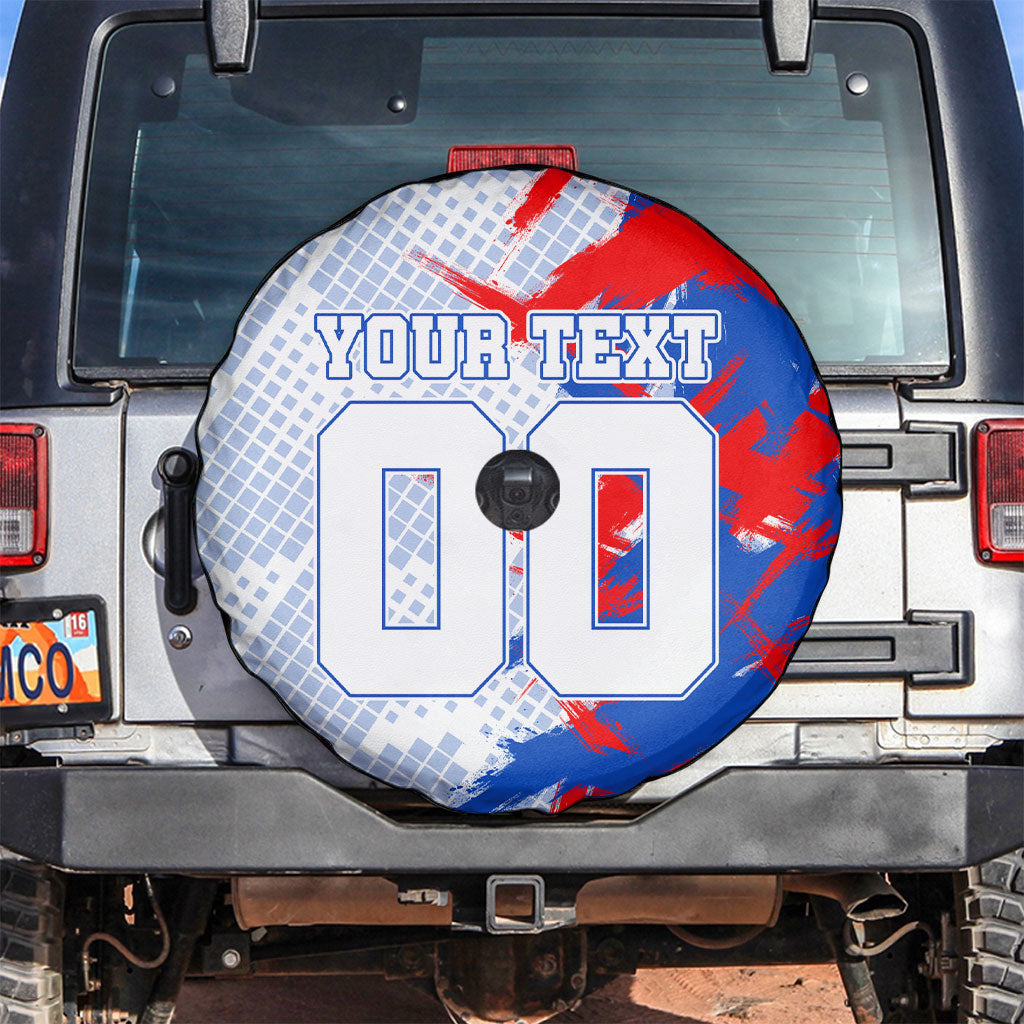 Personalized England Football Spare Tire Cover Fierce Lion Mascot Abstract Brush Stroke