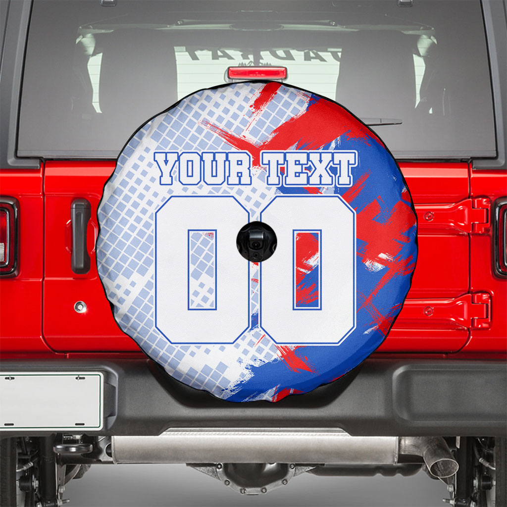 Personalized England Football Spare Tire Cover Fierce Lion Mascot Abstract Brush Stroke