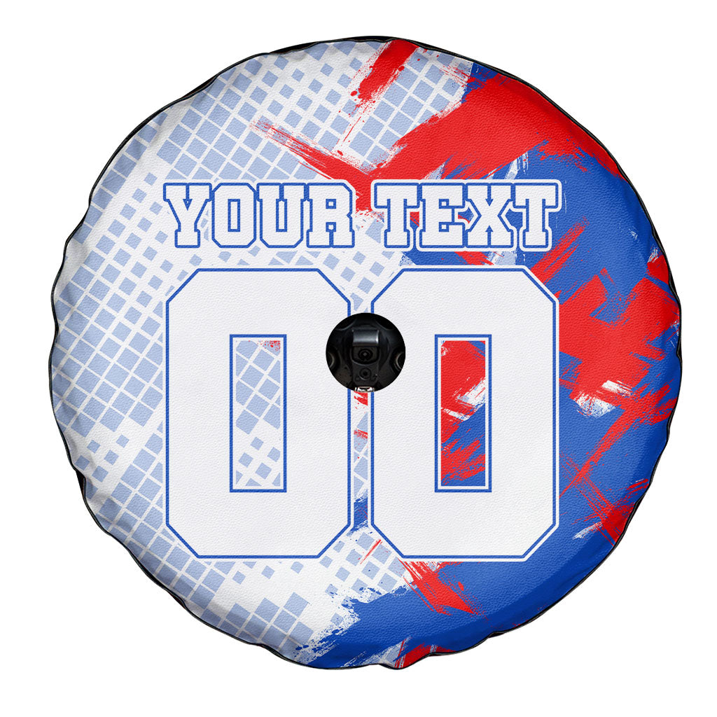 Personalized England Football Spare Tire Cover Fierce Lion Mascot Abstract Brush Stroke