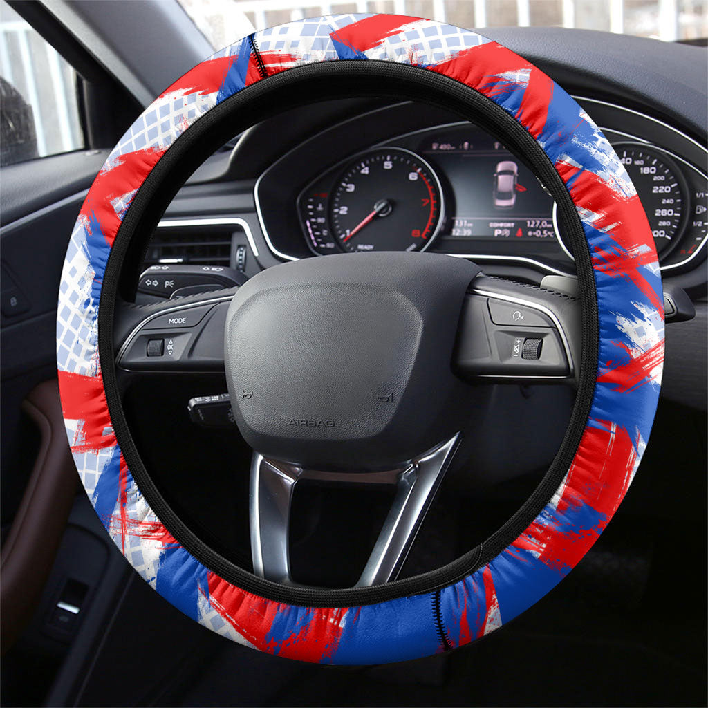 England Football Steering Wheel Cover Fierce Lion Mascot Abstract Brush Stroke