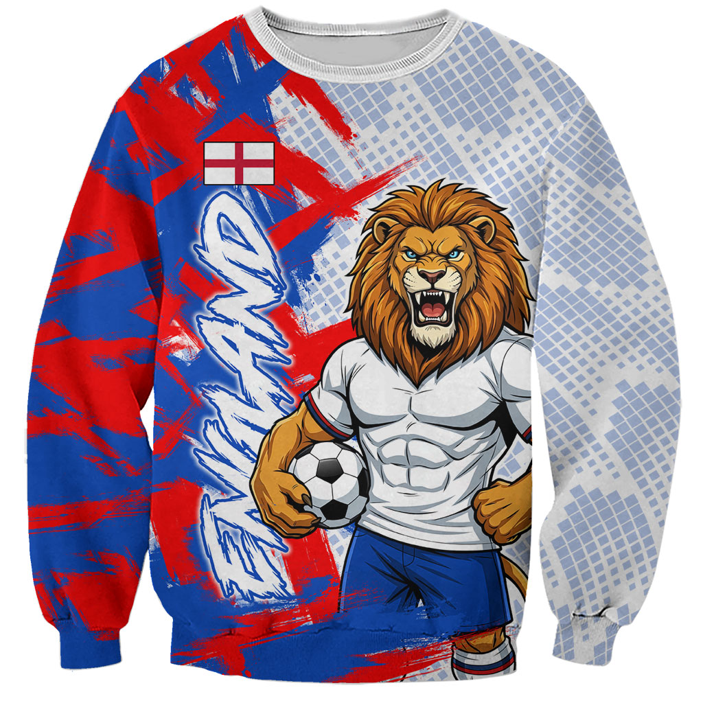 Personalized England Football Sweatshirt Fierce Lion Mascot Abstract Brush Stroke
