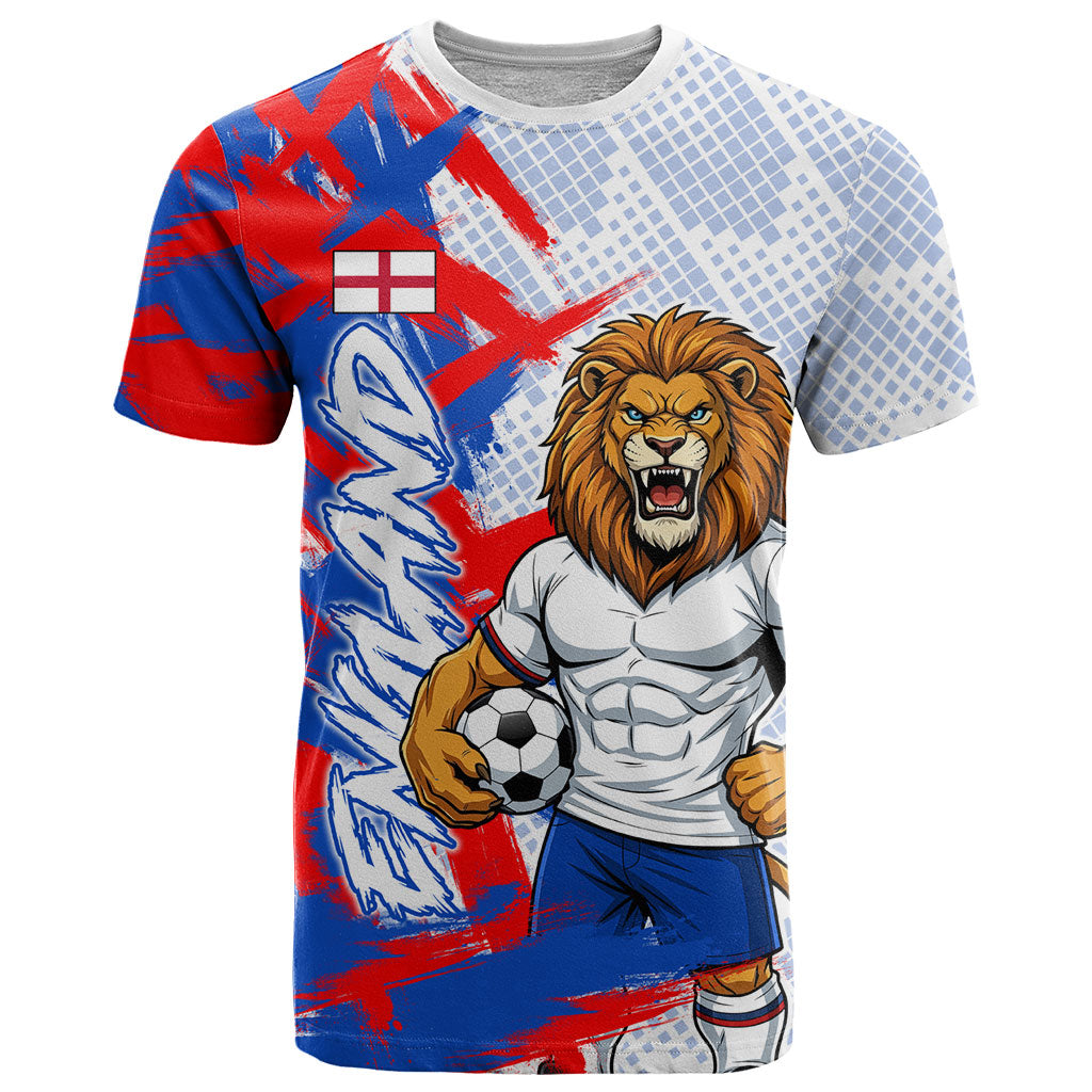 Personalized England Football T Shirt Fierce Lion Mascot Abstract Brush Stroke