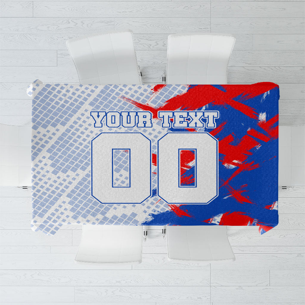 Personalized England Football Tablecloth Fierce Lion Mascot Abstract Brush Stroke