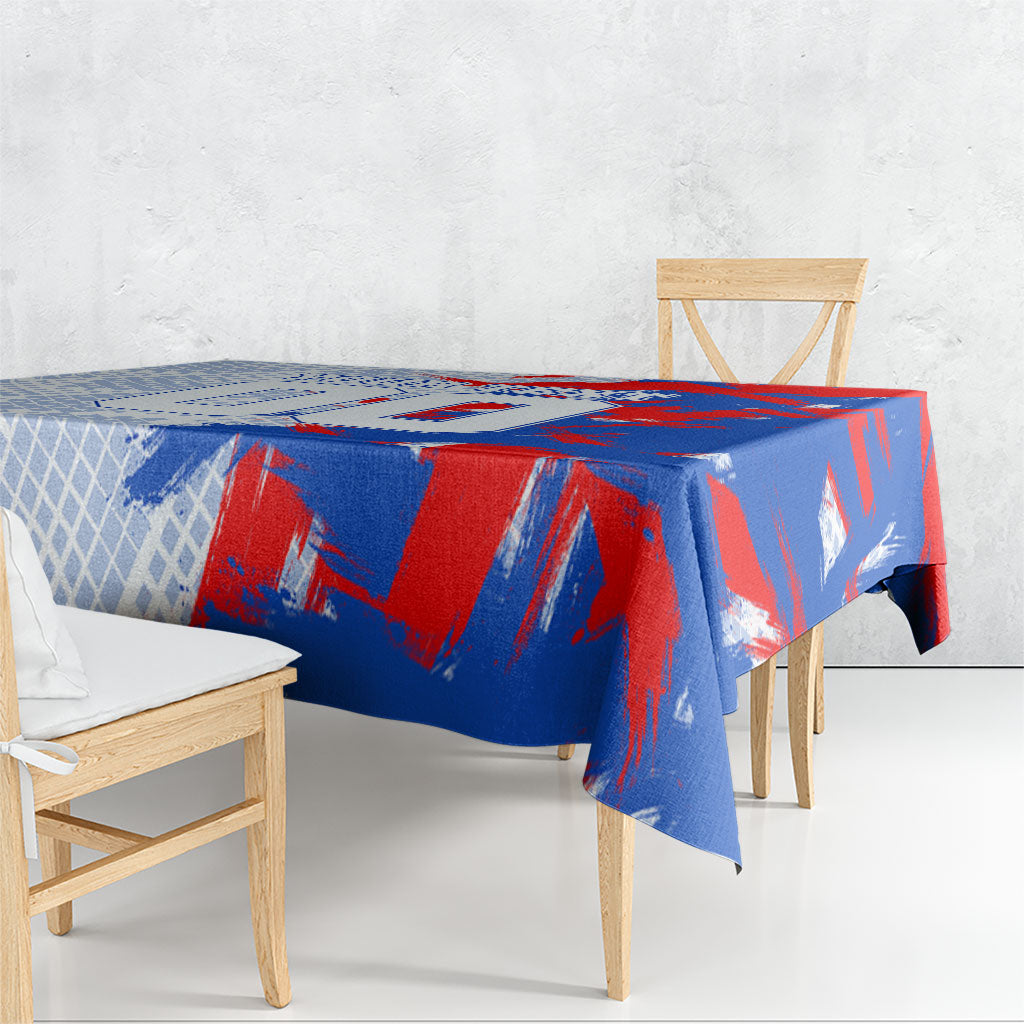Personalized England Football Tablecloth Fierce Lion Mascot Abstract Brush Stroke