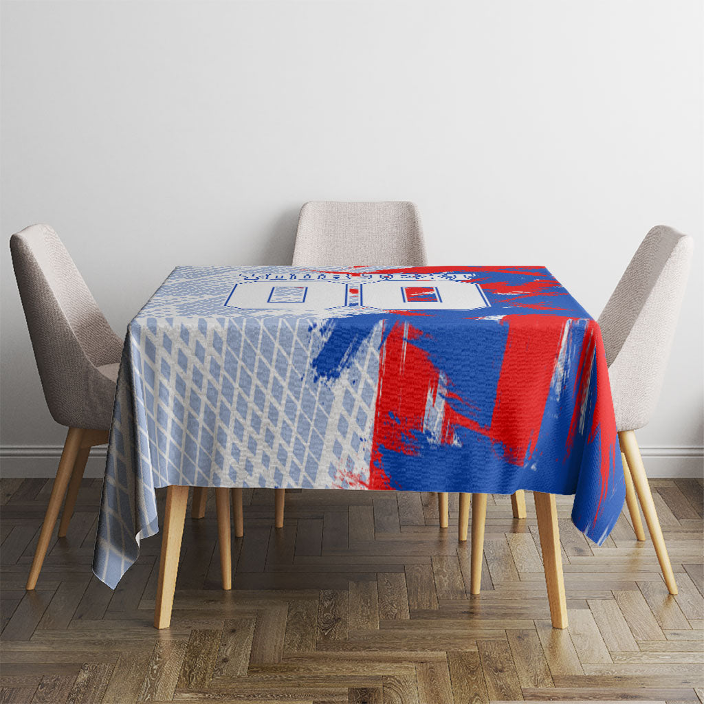 Personalized England Football Tablecloth Fierce Lion Mascot Abstract Brush Stroke