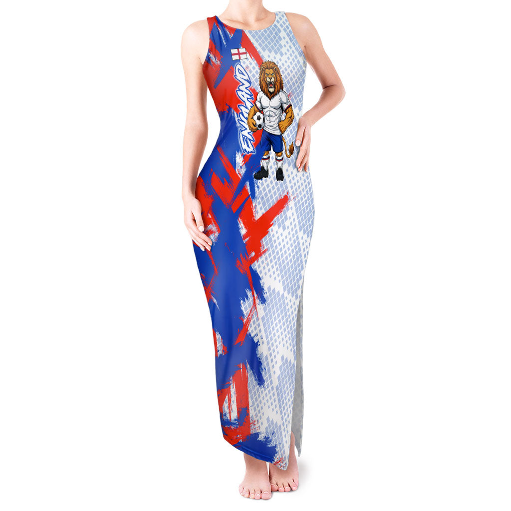 Personalized England Football Tank Maxi Dress Fierce Lion Mascot Abstract Brush Stroke