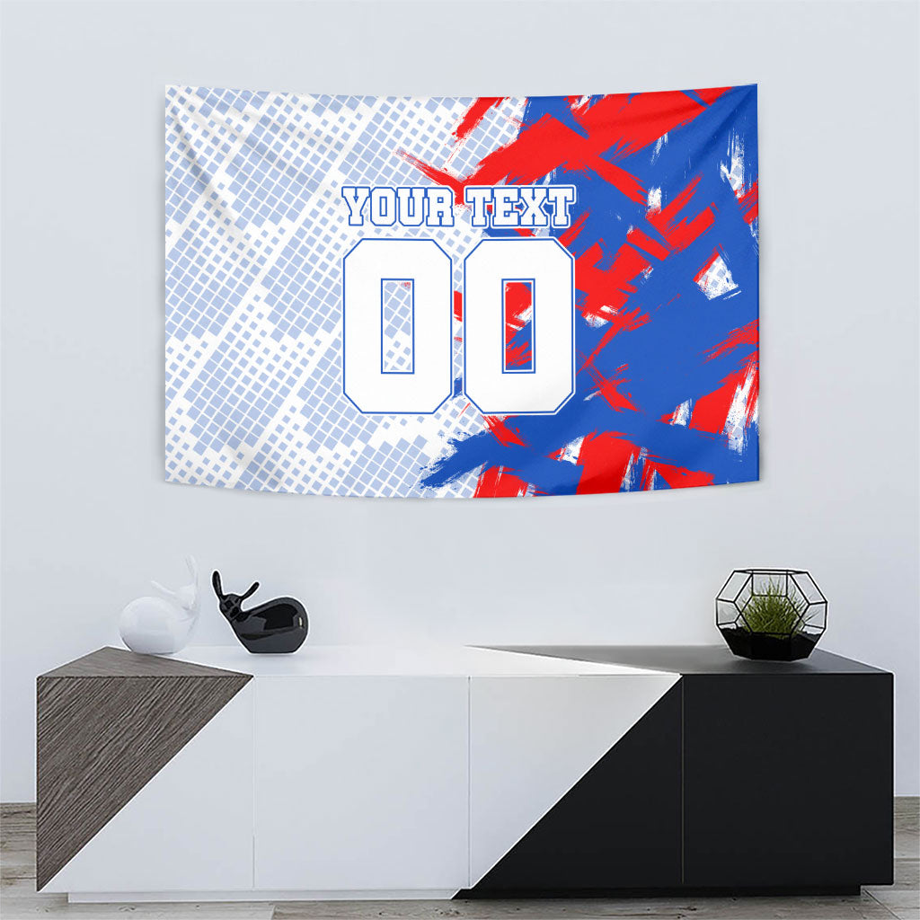 Personalized England Football Tapestry Fierce Lion Mascot Abstract Brush Stroke