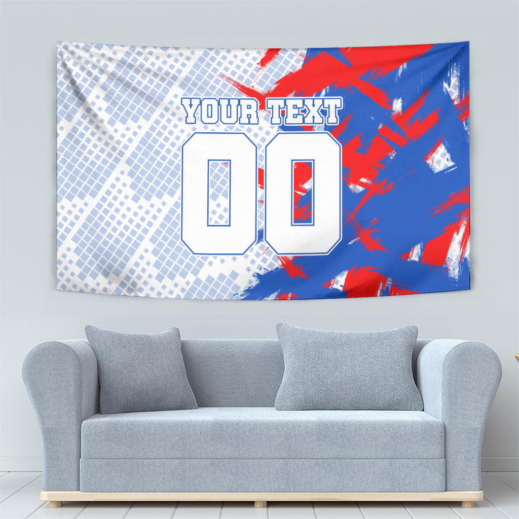 Personalized England Football Tapestry Fierce Lion Mascot Abstract Brush Stroke