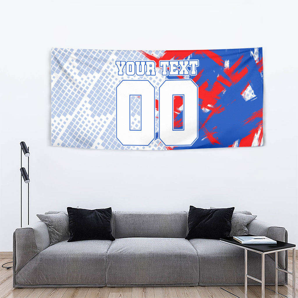 Personalized England Football Tapestry Fierce Lion Mascot Abstract Brush Stroke