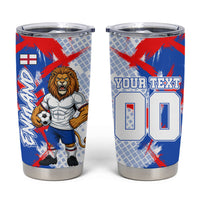 Personalized England Football Tumbler Cup Fierce Lion Mascot Abstract Brush Stroke