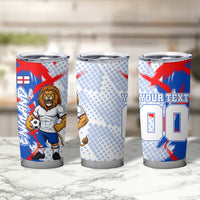 Personalized England Football Tumbler Cup Fierce Lion Mascot Abstract Brush Stroke