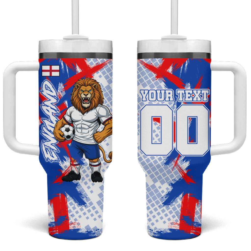 Personalized England Football Tumbler With Handle Fierce Lion Mascot Abstract Brush Stroke