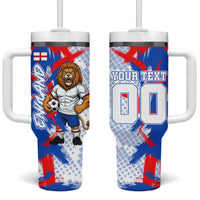 Personalized England Football Tumbler With Handle Fierce Lion Mascot Abstract Brush Stroke