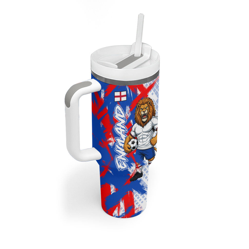 Personalized England Football Tumbler With Handle Fierce Lion Mascot Abstract Brush Stroke