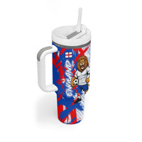 Personalized England Football Tumbler With Handle Fierce Lion Mascot Abstract Brush Stroke