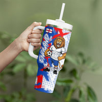 Personalized England Football Tumbler With Handle Fierce Lion Mascot Abstract Brush Stroke