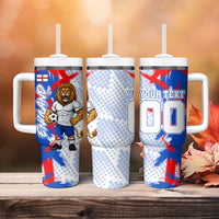 Personalized England Football Tumbler With Handle Fierce Lion Mascot Abstract Brush Stroke