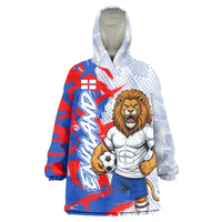 Personalized England Football Wearable Blanket Hoodie Fierce Lion Mascot Abstract Brush Stroke