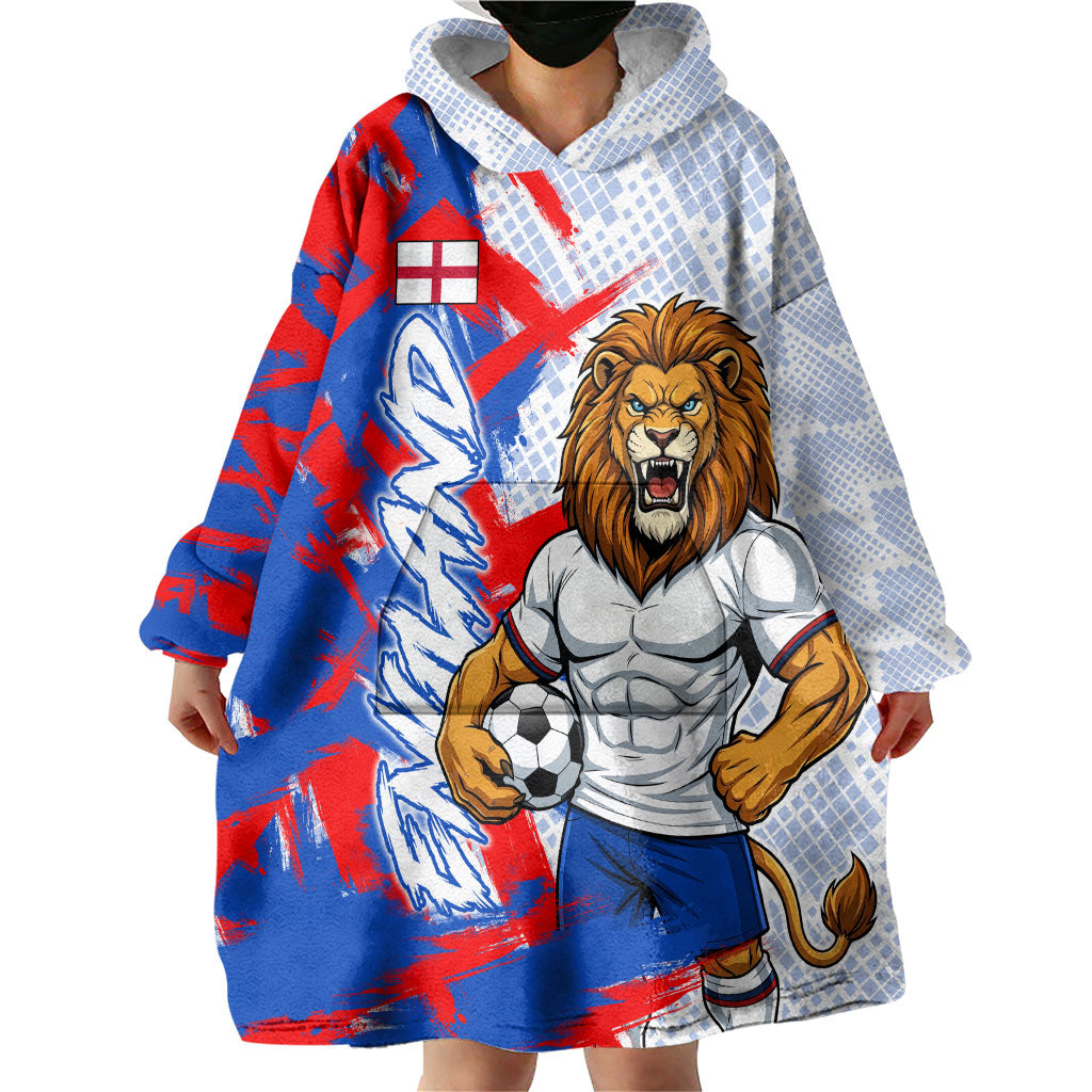 Personalized England Football Wearable Blanket Hoodie Fierce Lion Mascot Abstract Brush Stroke