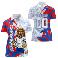 Personalized England Football Women Polo Shirt Fierce Lion Mascot Abstract Brush Stroke