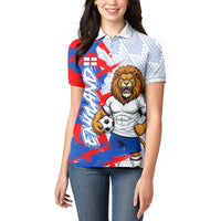 Personalized England Football Women Polo Shirt Fierce Lion Mascot Abstract Brush Stroke