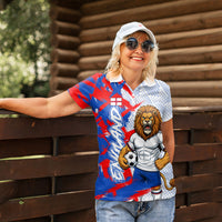 Personalized England Football Women Polo Shirt Fierce Lion Mascot Abstract Brush Stroke