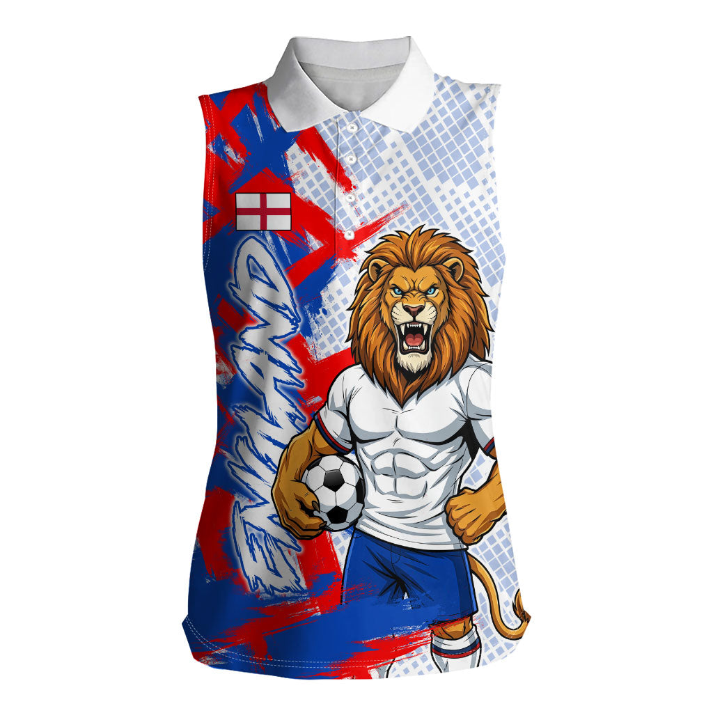 Personalized England Football Women Sleeveless Polo Shirt Fierce Lion Mascot Abstract Brush Stroke
