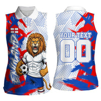 Personalized England Football Women Sleeveless Polo Shirt Fierce Lion Mascot Abstract Brush Stroke