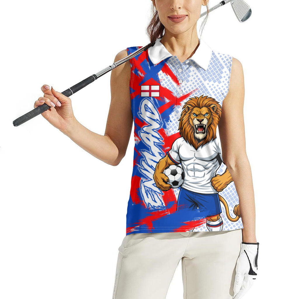 Personalized England Football Women Sleeveless Polo Shirt Fierce Lion Mascot Abstract Brush Stroke