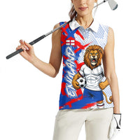 Personalized England Football Women Sleeveless Polo Shirt Fierce Lion Mascot Abstract Brush Stroke