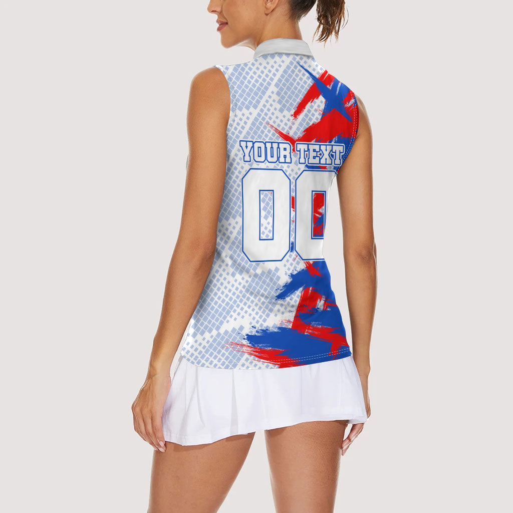 Personalized England Football Women Sleeveless Polo Shirt Fierce Lion Mascot Abstract Brush Stroke