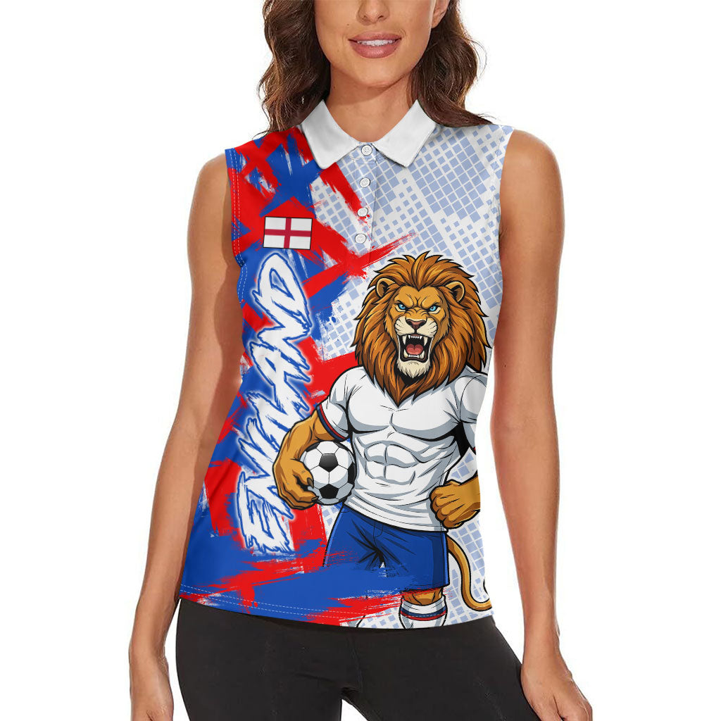 Personalized England Football Women Sleeveless Polo Shirt Fierce Lion Mascot Abstract Brush Stroke