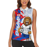 Personalized England Football Women Sleeveless Polo Shirt Fierce Lion Mascot Abstract Brush Stroke