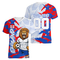 Personalized England Football Women V-Neck T-Shirt Fierce Lion Mascot Abstract Brush Stroke