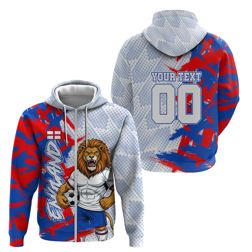 Personalized England Football Zip Hoodie Fierce Lion Mascot Abstract Brush Stroke